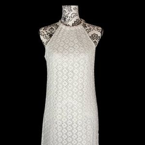 White Knitted Halter Top Dress with Right Side Split.